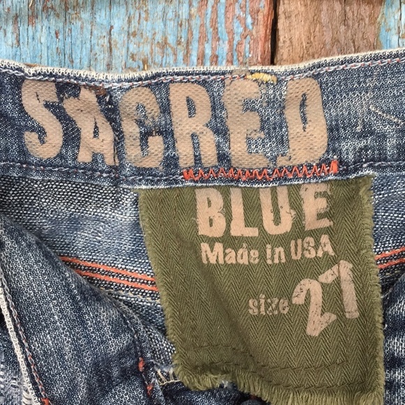 Sacred Blue Bootcut Distressed Raw Hem Jeans - Picture 4 of 8